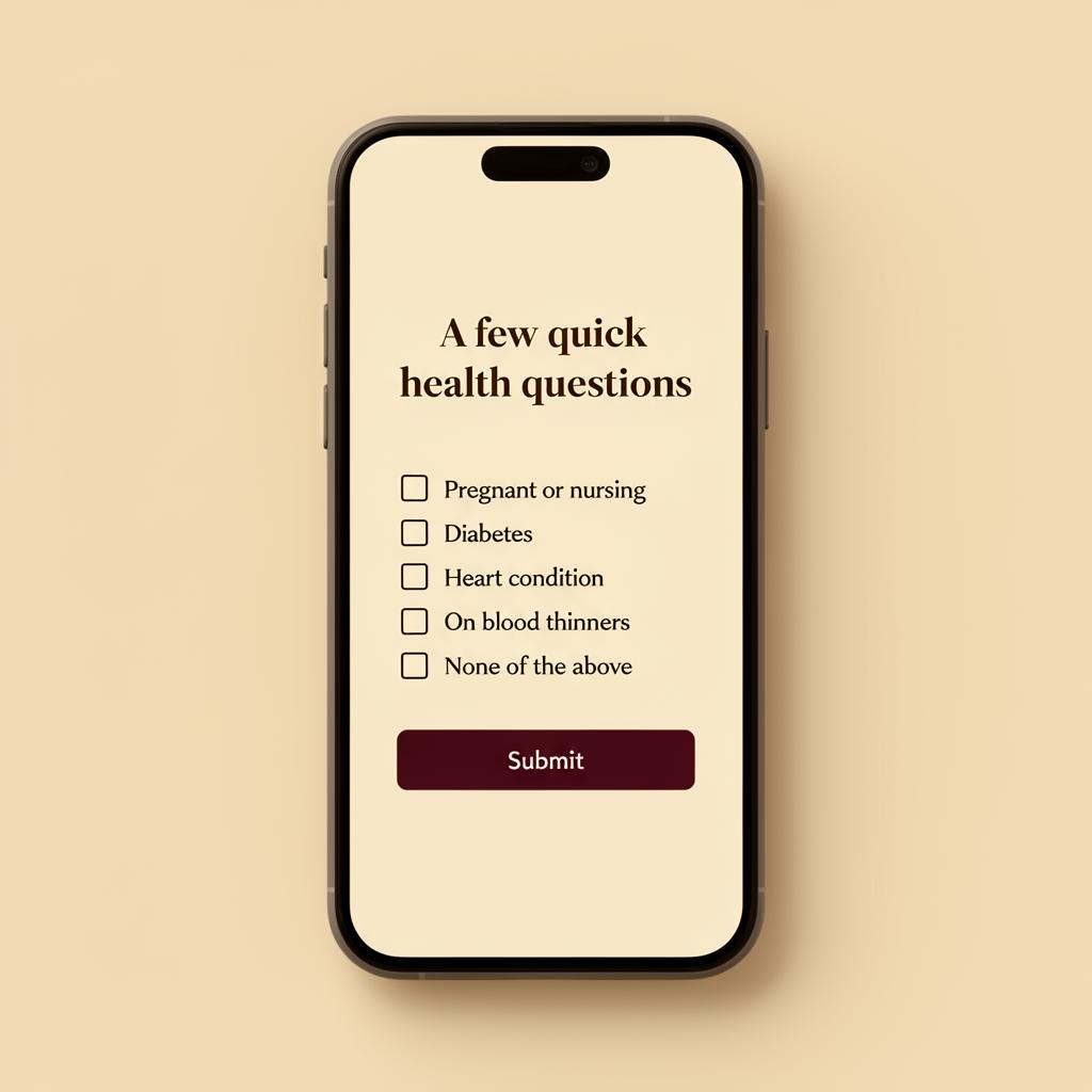 A phone showing an intake form with health checkboxes