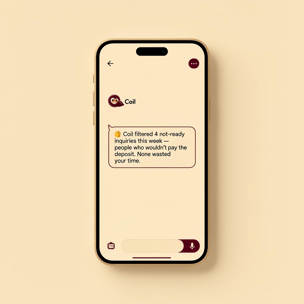A Telegram message from Coil reporting filtered inquiries